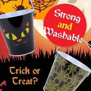 Halloween Sweets Bucket Trick or Treat Tin Halloween Candy Bucket, Cat Design