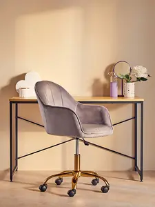 Interiors by Premier Brent Grey Velvet And Gold Base Home Office Chair