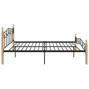 Berkfield Bed Frame Black Metal and Solid Oak Wood 180x200 cm 6FT Super King