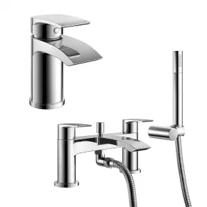 Nes Home Libra Waterfall Bathroom Tap Basin Mono Mixer Bath Shower Mixer Set Solid Brass