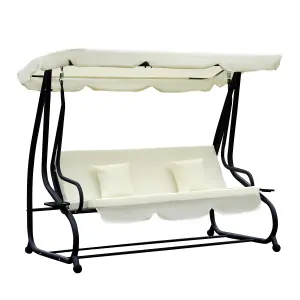 Outsunny 3 Seater Swing Chair for Outdoor w/ Adjustable Canopy, Cream White