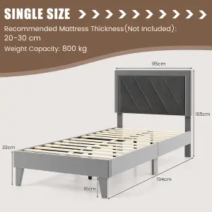 Costway Single Size Bed Frame Velvet Upholstered Platform Bed Slat with High Headboard