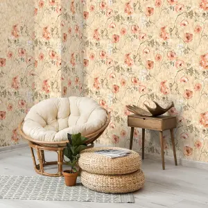 Galerie Julie Feels Home Orange Large Petunia Shimmery Flowers Wallpaper Roll