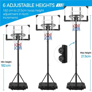 Yaheetech Black Portable Basketball System with Adjustable Height Pole and Wheels 71.6cmL x 45.7cmW