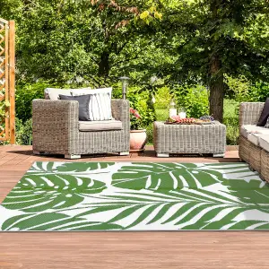 Extra Large Garden Outdoor Rug For Patio, Olive Green Tropical Leaf Waterproof Garden Rug 180 x 270cm