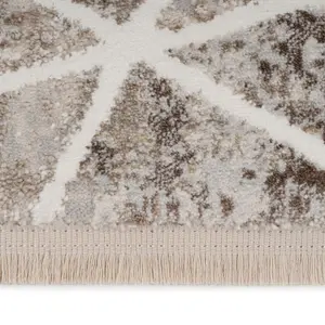 Beige Abstract Marble Bedroom Living Area Rug with Fringing 120x170cm