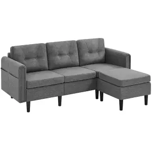 Yaheetech Light Grey Fabric Upholstered 3-Seater Corner Sofa with Ottoman