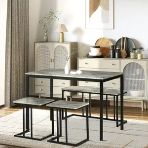 HOMCOM Dining Table Set, Concrete Effect Table and Chairs for 4 People, Grey