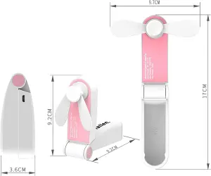 Schallen Handheld Mini Fan Portable Folding Pocket Fan USB Rechargeable Electric Charging Desk Fan- Pink