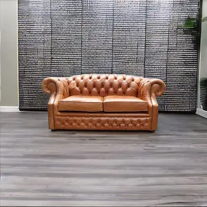 Chesterfield 2 Seater Sofa Old English Bruciato Leather In Buckingham Style