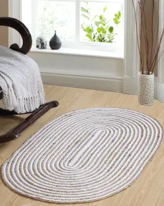 CHAKKAR PALE Stripe Oval Jute Beige Hall Rug / 75 cm x 120 cm