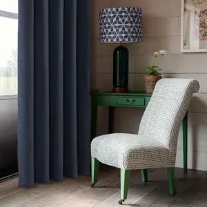 Home Curtains Canterbury Chenille Lined Blackout 65w x 90d" (165x229cm) Navy Eyelet Curtains (PAIR)