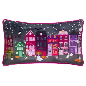 furn. Creepy Town Velvet Piped Feather Rich Cushion