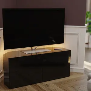 Black high gloss  Corner TV cabinet 1200  with wireless phone charging and Alexa or app operated LED mood lighting