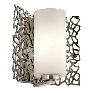 Wall Light Curved Open Metal Back/Tubular Glass Shade Front Pewter LED E27 100W