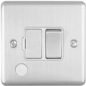 13A DP Switched Fuse Spur & Flex Outlet SATIN STEEL & White Mains Isolation