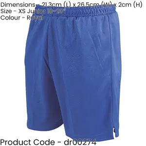 XS - ROYAL BLUE Junior Soft Touch Elasticated Training Shorts Bottoms - Football