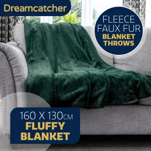 Dreamcatcher Blanket Throw Soft Faux Fur 160 x 130cm Overblanket Green