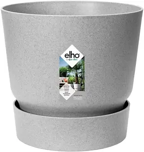 Elho Greenville Round 25cm Plastic Plant Pot in Living Concrete