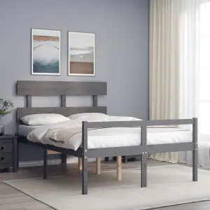 Berkfield Bed Frame with Headboard Grey Double Solid Wood