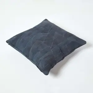 Homescapes Navy Real Leather Suede Cushion with Feather Filling