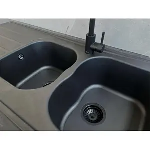 Liquida DK20BL 2.0 Bowl SMC Composite Reversible Inset Large Black Kitchen Sink