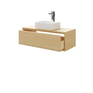 GoodHome Avela Matt Oak Veneer Wall-mounted Bathroom Vanity unit (H) 317mm (W) 1000mm