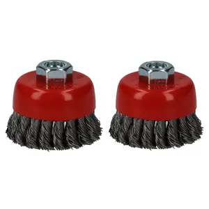 2pc Professional 80mm Wire Twist Knot Cup Brush for 4-1/2" M14 Angle Grinders