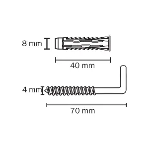 Diall Universal Grey L hook Vine eye with wall plug (L)40mm (Dia)8mm, Pack of 2