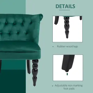 HOMCOM Velvet Accent Chair Tufted Wingback Chair w/ Rubber Wood Legs Dark Green