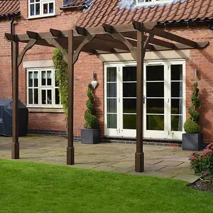 Wall Mounted Premium Pergola 3 Posts - Wood - L240 x W480 x H270 cm - Rustic Brown