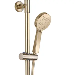 ENKI Dune Brushed Brass Round Thermostatic Shower Head & Handheld 200mm