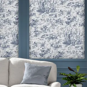 Laura Ashley Toile de Jouy Blue Classical Smooth Wallpaper Sample