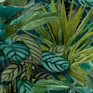 Grandeco Painted Leaves Tropical Vista Wallpaper, Green Teal