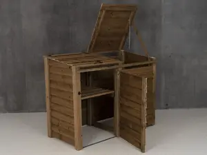 Wooden Wheelie Bin Store (Double, Rustic Brown, With Recycling Shelf)