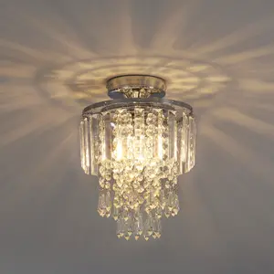 Modern Chandelier Droplet Crystal Chorme Base Mount Ceiling Light Fixture