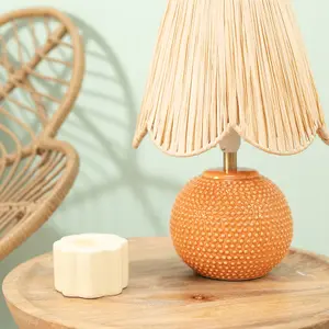 ValueLights Sebby Peach Ceramic Table Lamp with Natural Raffia Shade