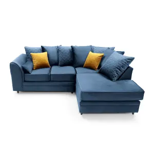 Chicago Velvet Right Facing Corner Sofa in Dark Blue