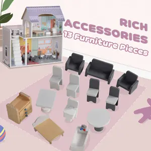 AIYAPLAY Dolls House with 13 Pieces Furniture & Accessories