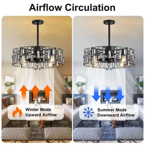 50cm Crystal Caged Chandelier Ceiling Fan with Light and Remote Control