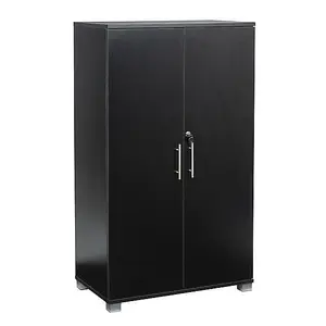 Black wooden Filing cabinet with 2 shelves - 2 Door Lockable Filing Cabinet - Tall wood Office Storage Cupboard Organiser