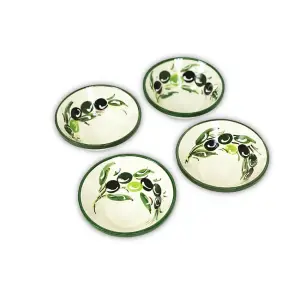 Buena Vida Hand Painted Olive Ceramic Kitchen Dining Set of 4 Tapas Bowls (Diam) 12cm