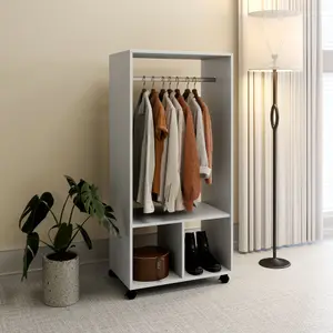 HOMCOM Open Wardrobe Clothes Rail Bedroom Clothes Storage Rod Shelves Grey