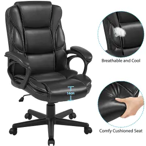 Yaheetech Black Adjustable High-back PU Leather Office Chair with Lumbar Support and Swivel Seat