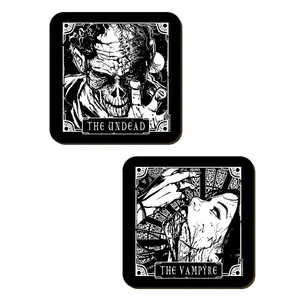 Deadly Tarot The Slayer, The Werewolf, The Undead & The Vampyre Coaster (Pack of 4) Black/White (One Size)