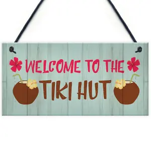 Red Ocean Tiki Hut Welcome Sign Novelty Home Bar Decor Signs Garden Signs Bar Plaques