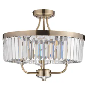 Luminosa Ascoli Ceiling Light Antique Brass Plate, Clear Cut Glass