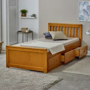 Mission Solid Wooden Storage Bed Frame 3ft Single - Honey