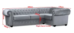 Chesterfield Style Mariot Corner Sofa Grey French Velvet (Right Hand Corner)