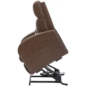 Single Motor Rise and Recline Lounge Chair - Nutmeg PU Leather Material